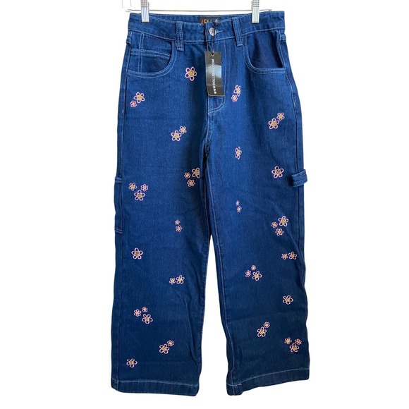 Delias Denim - Delias Embroidered Flower‎ Wide Leg Jeans Denim Blue Size Medium